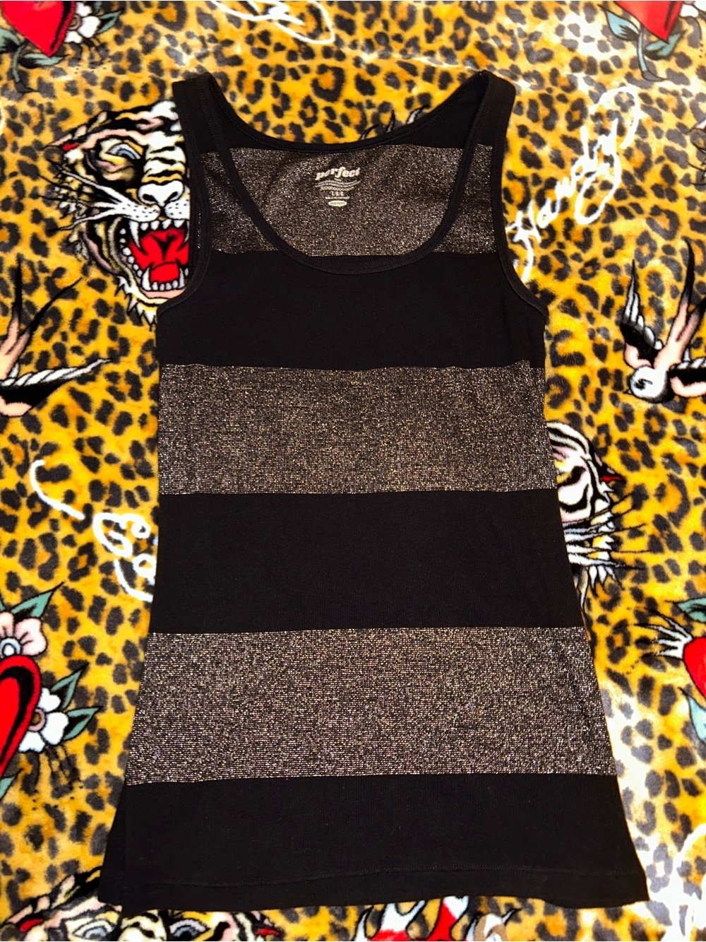 Old Navy Black and Silver Striped Tank Top